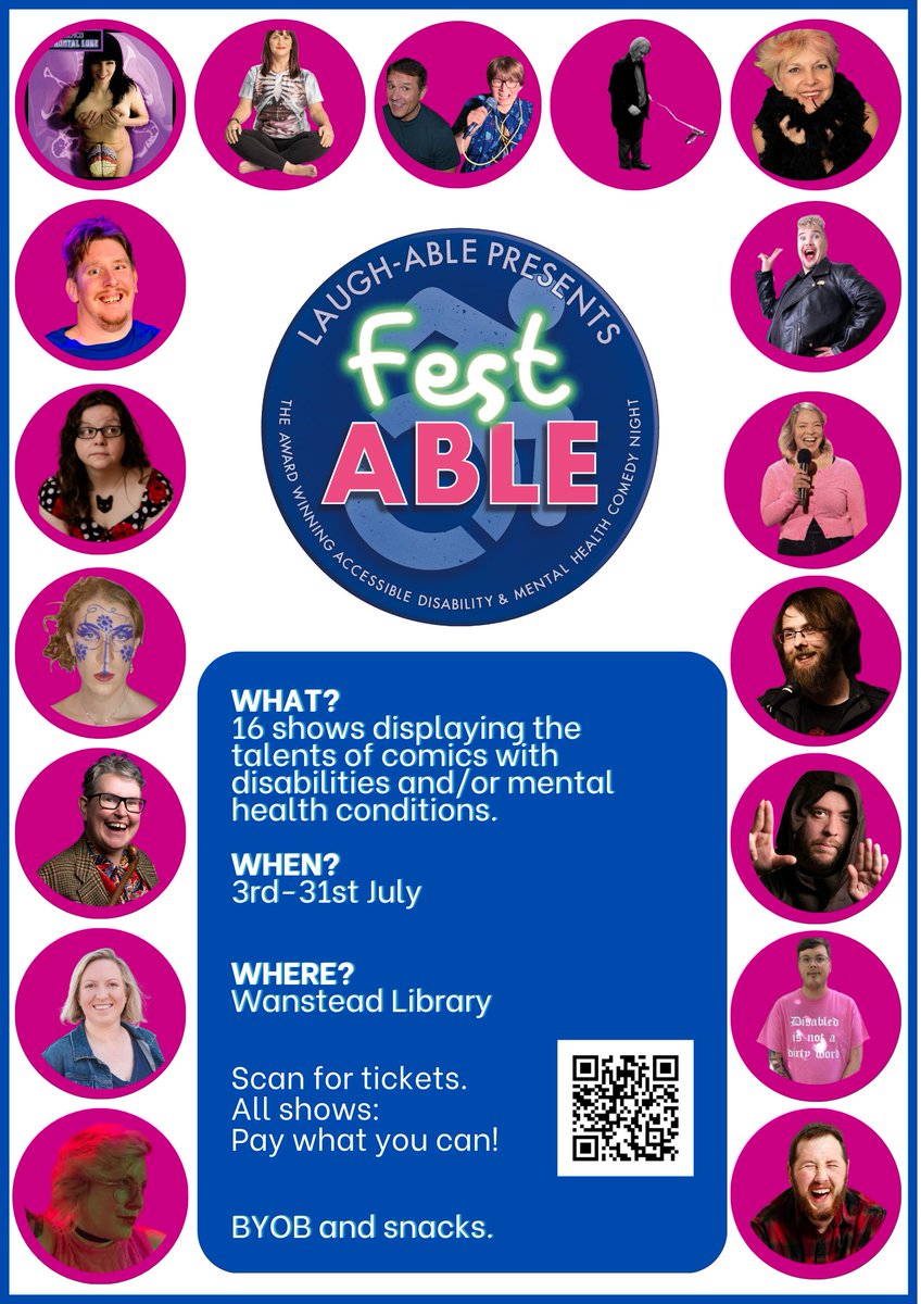 A reminder that less than a month away we have our INAUGURAL Disability and Mental Health Comedy Festival FEST-ABLE is next month! All <a href="/RedbridgeLibs/">Redbridge Libraries</a>

Pay What You Can Here!

ticketsource.co.uk/laugh-able

(Credit to <a href="/RabiahComedy/">Rabiah Coon - Comedian</a> for the poster and William Stone for the Logo)