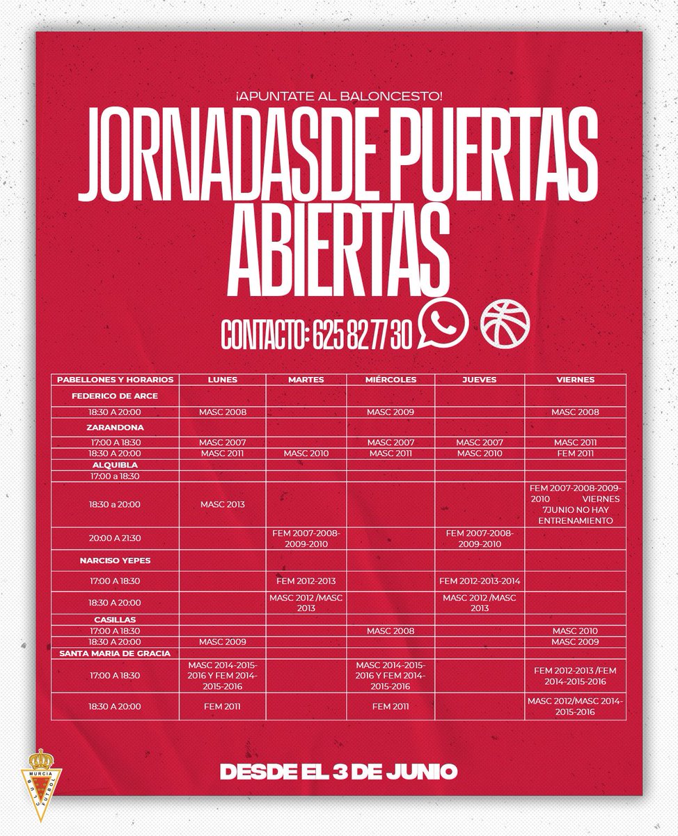JORNADAS DE PUERTAS ABIERTAS 🏀 
Información en el 625827730