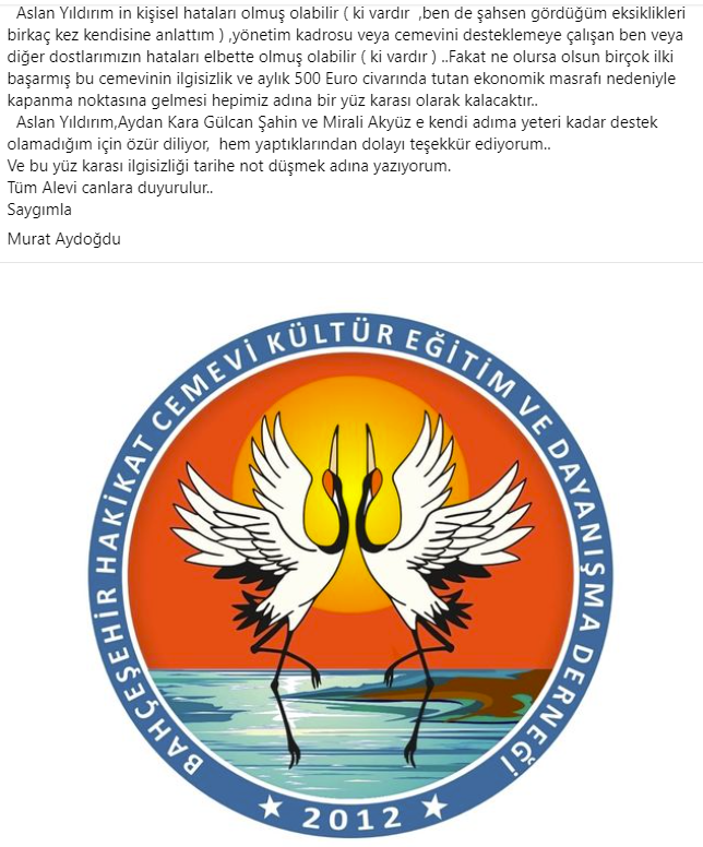 Çok üzücü bir durum.
Asimilasyona karşı  mücadele veren Bahçeşehir Hakikat Cem Evi kapanmak üzere. Geçmişine, özüne sahip çıkmak isteyen her Alevi bu cemevine ve benzerlerine sahip çıkmalıdır. 

Ses vermekten başka bir şey yapamıyorum. ☹️
