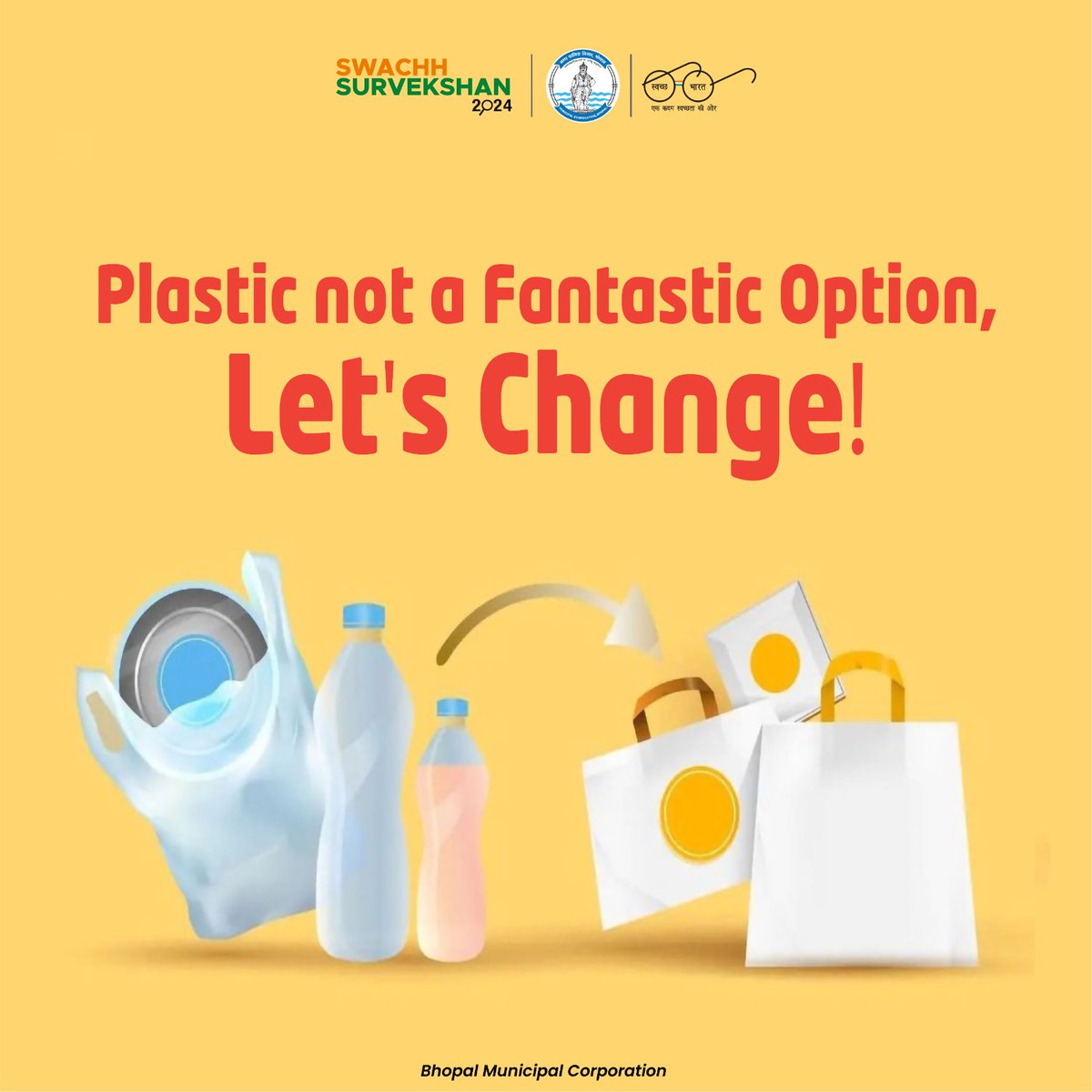 SwachhBhopal's tweet photo. SAY NO TO SINGLE USE PLASTIC, LET'S CARE FOR THE ENVIRONMENT...
#ULBCode802312
#BMCNews
#SaynoSingleUsePlastic
#SwachhSurvekshan2024Bhopal
#SwachhBhopal
#bhopal https://t.co/VS18xsF0d1