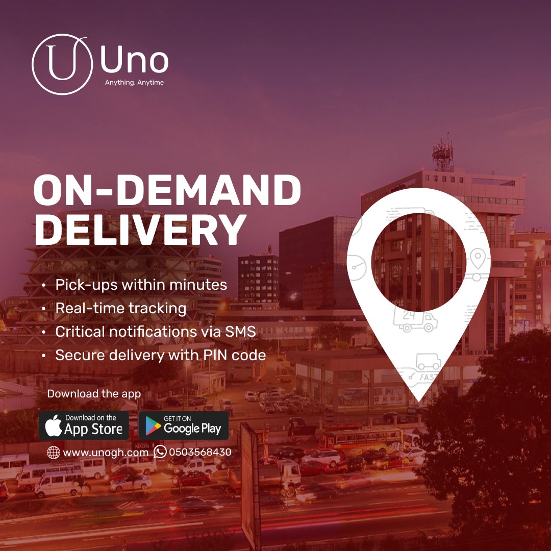 unoghana's tweet photo. FAST. RELIABLE. SECURE.
On-demand delivery for anything, anytime. Request pick-up, track your package and get notified when we deliver; all via our mobile app!

#delivery #courier #accra #happymonday https://t.co/TDPmQKhHAu
