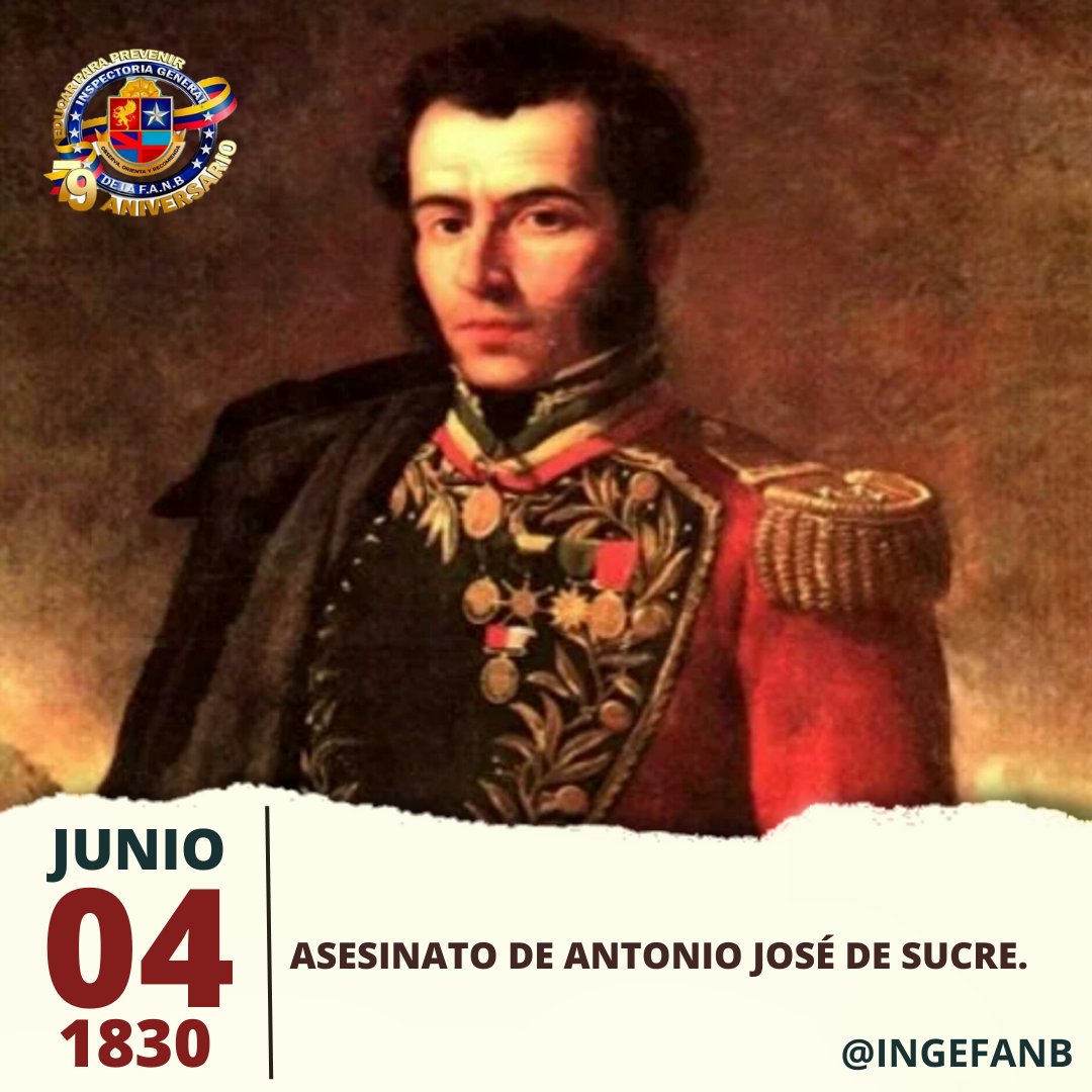 INGEFANBoficial's tweet photo. #4Jun ||  194 años del vil asesinato del “Abel de América”, Antonio José de Sucre, el Gran Mariscal de Ayacucho; el más leal a nuestro Libertador y uno de los próceres más destacados de la historia independentista de Venezuela. Honramos su extraordinario legado ¡Viva Sucre! https://t.co/AAKYGUvfcC