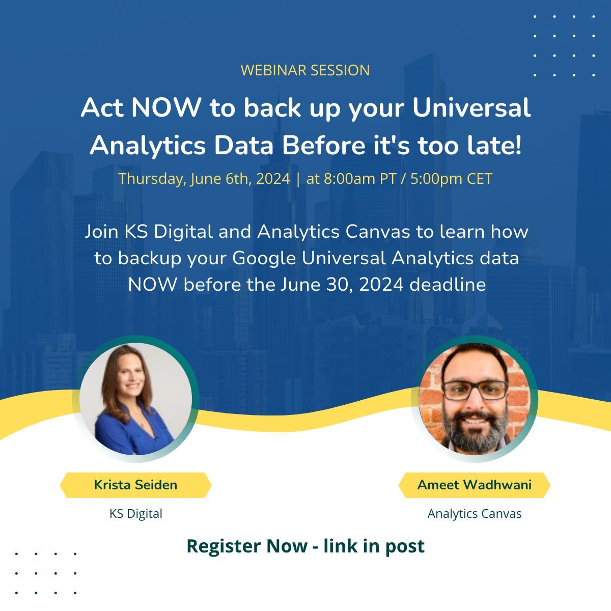 analyticscanvas's tweet image. We are LIVE on Thursday June 6, 2024 at 8:00am PT / 5:00pm CET to talk UA Backup with the very talented Krista Seiden!  Come join us now, register at - buff.ly/3V9Orrv