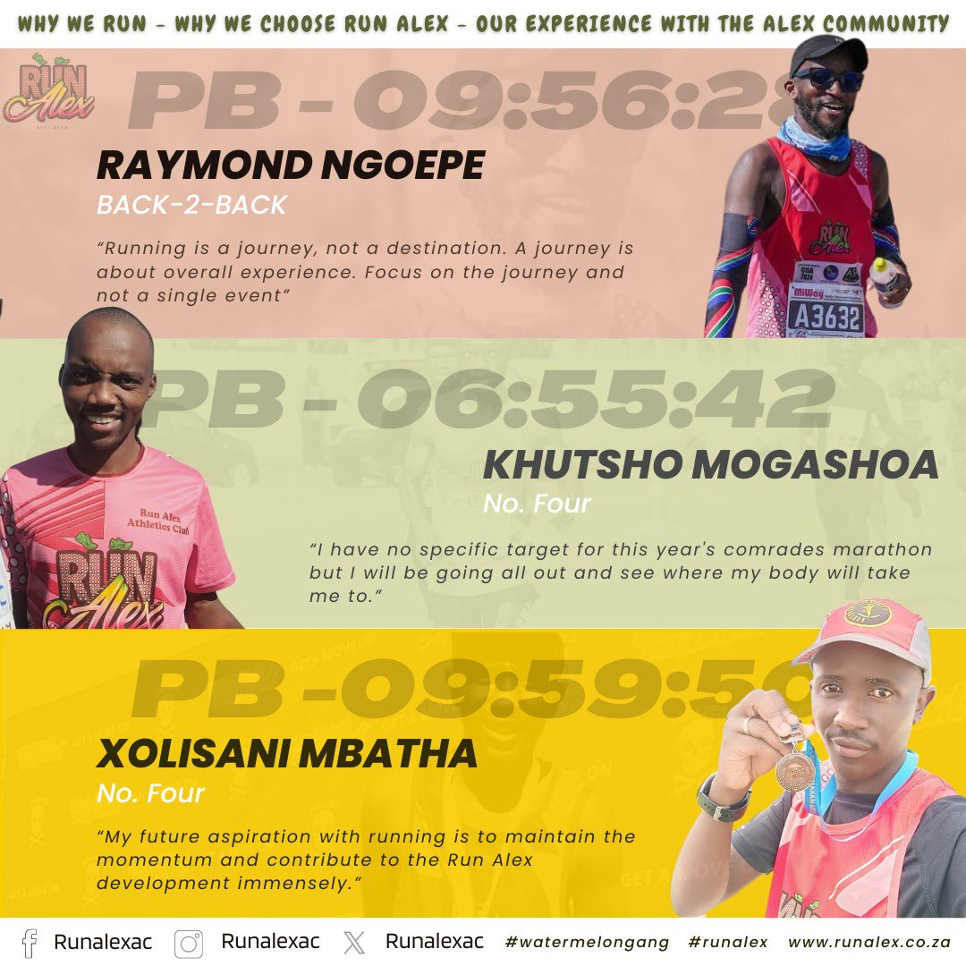 Meet our seasoned Comrades, now racing ahead and soaring high under the vibrant #WatermelonGang🍉 flag! Dive into their incredible journey in our upcoming newsletter—don't miss it!😉 #RunAlexAC #Comrades2024 @ComradesRace