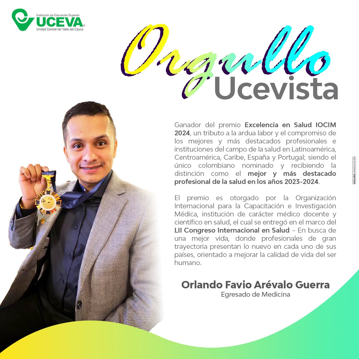 ucevacol's tweet image. 💚En la UCEVA exaltamos la excelencia y dedicación de nuestros egresados, estudiantes y docentes.
En está ocasión nuestro egresado Orlando Favio Arévalo Guerra, tiene el privilegio de destacarse en #orgulloucevista 👏
