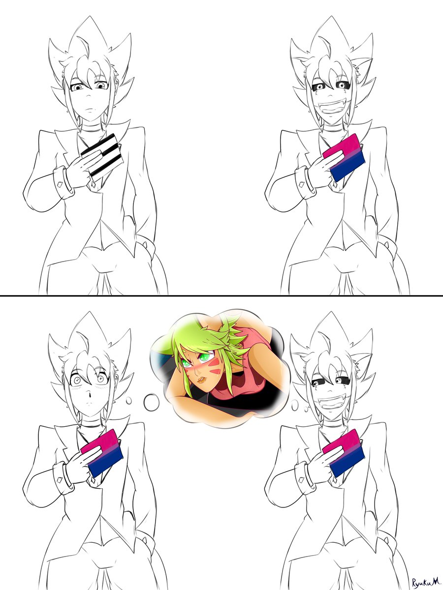 Ryuku and his human half's sexuality for Pride Month. Both are bi for their kitten tho.
