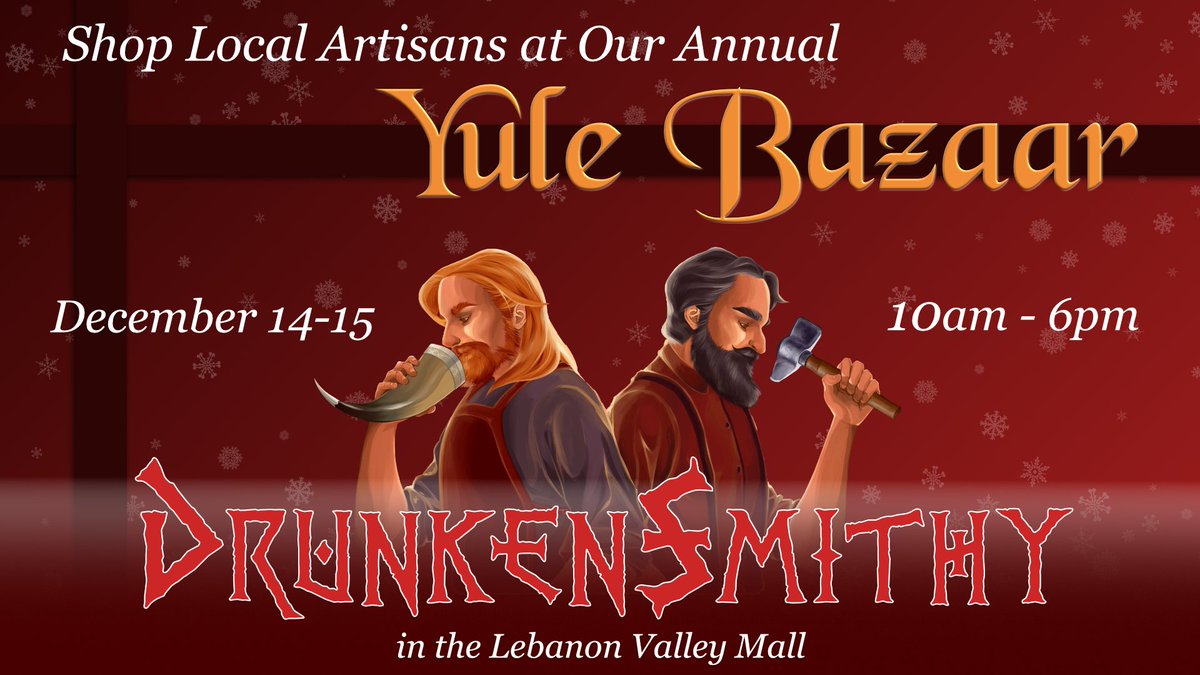 Drunken Smithy's annual Yule Bazaar is a festive event that serves as a great opportunity for folks to shop for unique gifts for the winter holidays. We're planning for this year's Yule Bazaar to be bigger than it's even been!
VENDORS WANTED! Apply here:
forms.gle/iuwR6XdvRmnwmi…