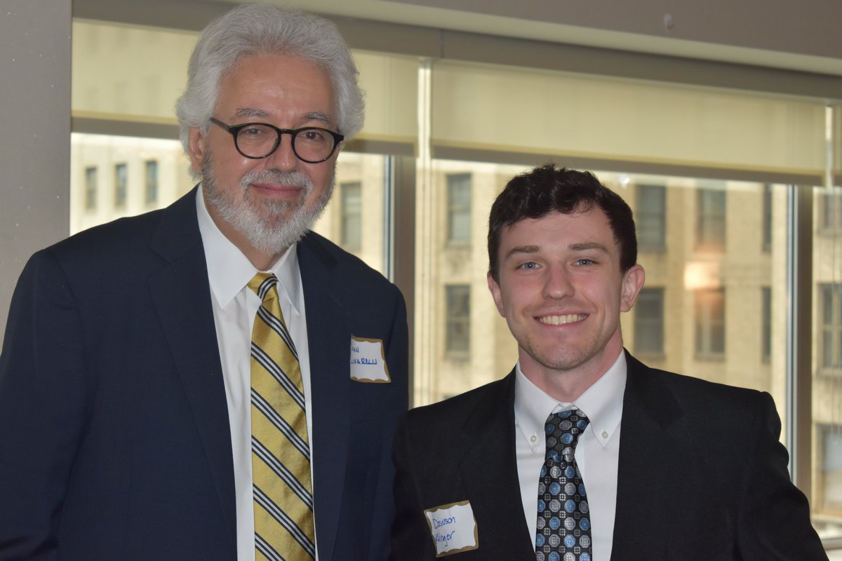 Dawson Klinger (JD '24) was honored to receive the @AlleghenyCoBar Judges' Memorial Scholarship in the ACBA's Bankruptcy and Commercial Law Section during the annual year-end bar lunch at the Rivers Club. Below is a picture of him alongside Professor @JohnLinarelli.