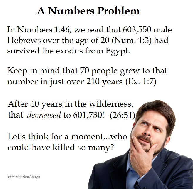 Elishabenabuya's tweet photo. While many people will zone out reading the totals of the tribes at the beginning and end of the Book of Numbers, but if you pay attention to this week's portion, the super-fertile Hebrew population count will drop off SIGNIFICANTLY.

#Bemidbar
#EBAMeme https://t.co/fss9mjiB4U