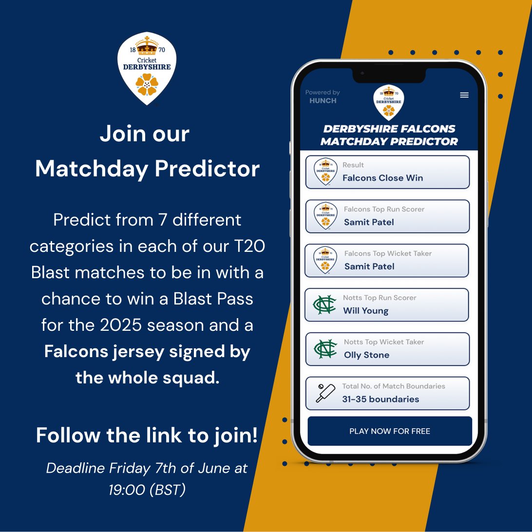 DerbyshireCCC's tweet photo. 𝙒𝙝𝙖𝙩 𝙖𝙧𝙚 𝙮𝙤𝙪 𝙥𝙞𝙘𝙠𝙞𝙣𝙜? 👀

Sign-up for now and play Falcons Predictor for free! 

Join ⤵