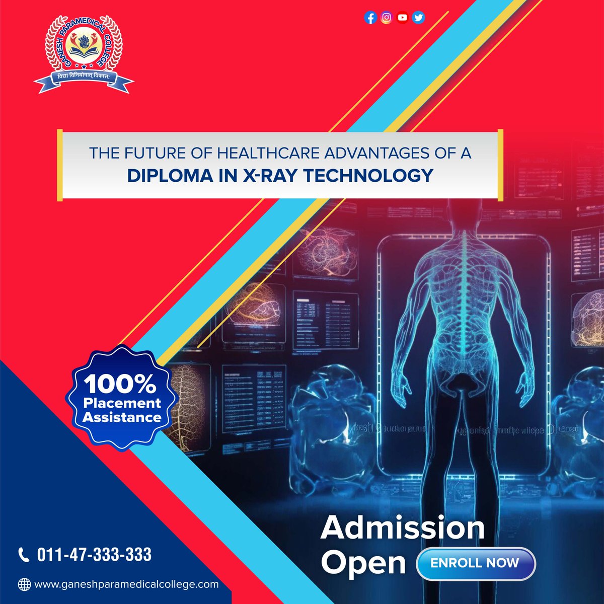 ganeshpcollege's tweet image. Ready to launch your #healthcarejourney? Explore the exciting world of #XRayTechnology! Get the details on a #XrayDiplomaprogram today.
Visit : rb.gy/p5666a 
Call us : 011-47-333-333
#XRayTech #HealthcareEducation #XRayTechnician #paramedicalcourse #paramedicalcollege