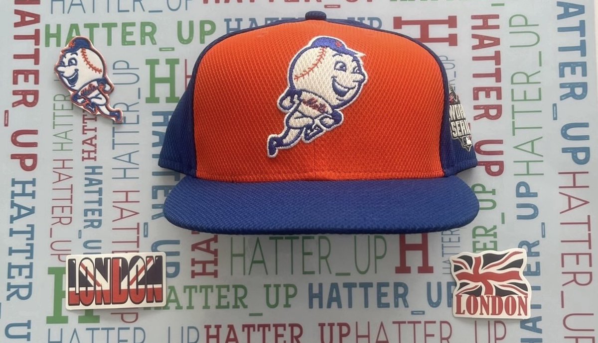 Hatter_up's tweet image. Mets &amp;amp; Phillies will Battle across the Pond🇬🇧 this wkend and My Hat of the Day is Another Cap featuring A Iconic Baseball Mascot Mr Met of the New York Mets from 2015 World Series BP Cap #SidePatch @MrMet @Mets #Mascot #Retro #BP #LGM #NYM #Uk #WorldSeries #MLB #NewYork #London🇬🇧