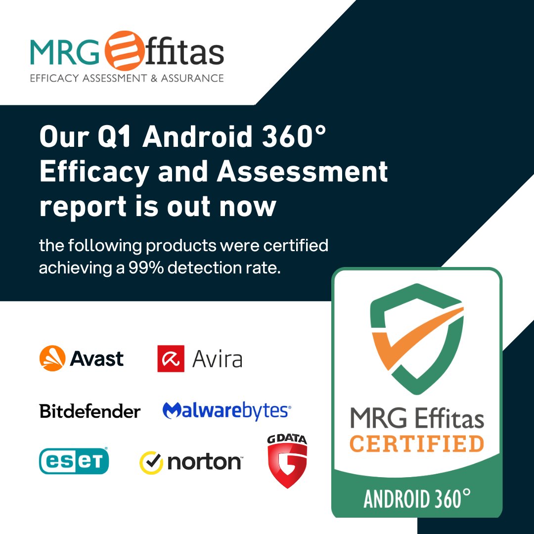 mrgeffitas's tweet image. Congrats to the vendors that achieved certification in our Q1 2024 Android 360 Efficacy Assessment, released this week. 

🔥 Avast 
🔥 Avira (Part of Gen™) 
🔥 Bitdefender 
🔥 ESET 
🔥 Malwarebytes 
🔥 Norton 
🔥 G DATA Software

#cybersecurity #androidantivirus
