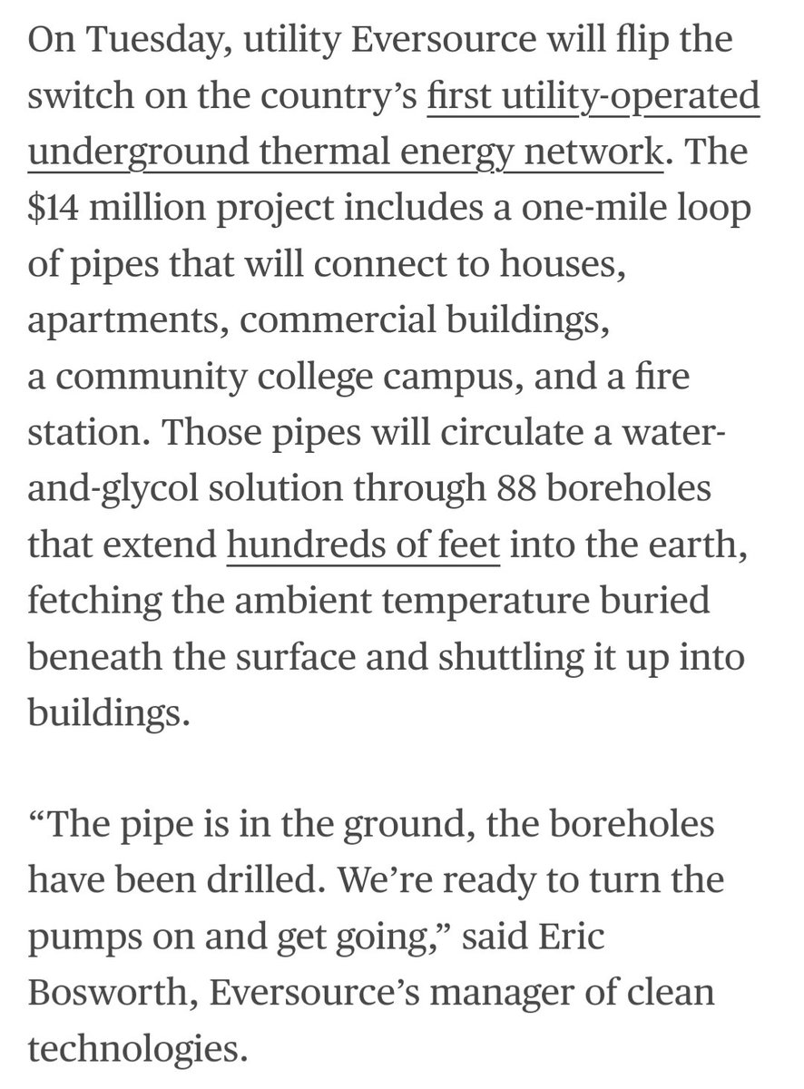JesseJenkins's tweet photo. Massachusetts kicks off the nation's first pilot project to shift gas utilities to clean heat from geothermal heat exchange networks (aka ground source heat pumps). https://t.co/dFj7X95Nup https://t.co/bxCtqfW0Dv