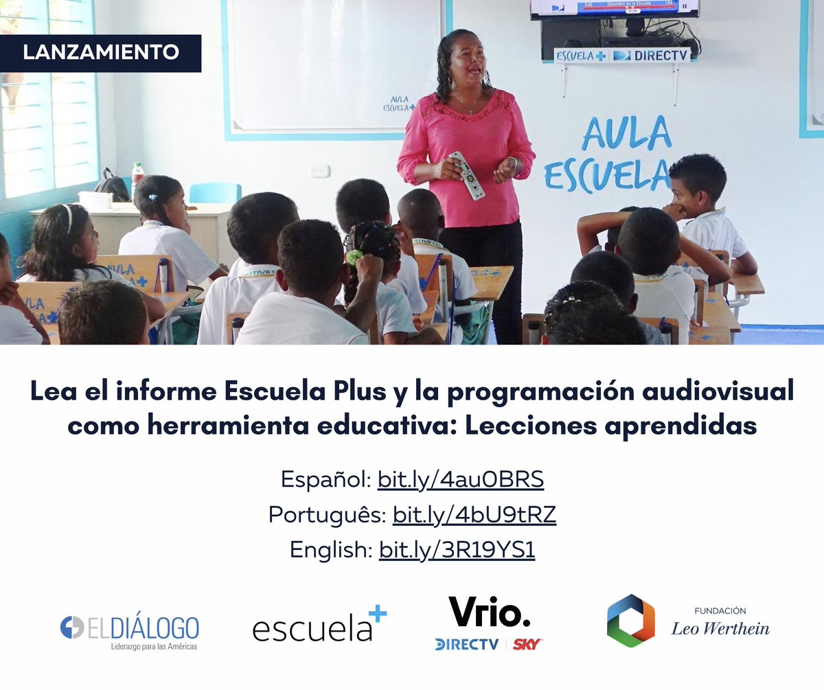 🌎 Presentamos el estudio realizado por <a href="/The_Dialogue/">The Inter-American Dialogue</a> <a href="/PrealEd/">The Education Program at The Dialogue</a> sobre las experiencias y lecciones aprendidas de Escuela Plus, un programa de educación audiovisual que ofrece contenidos educativos a escuelas y comunidades en LATAM.

📘 Informe: bit.ly/4au0BRS