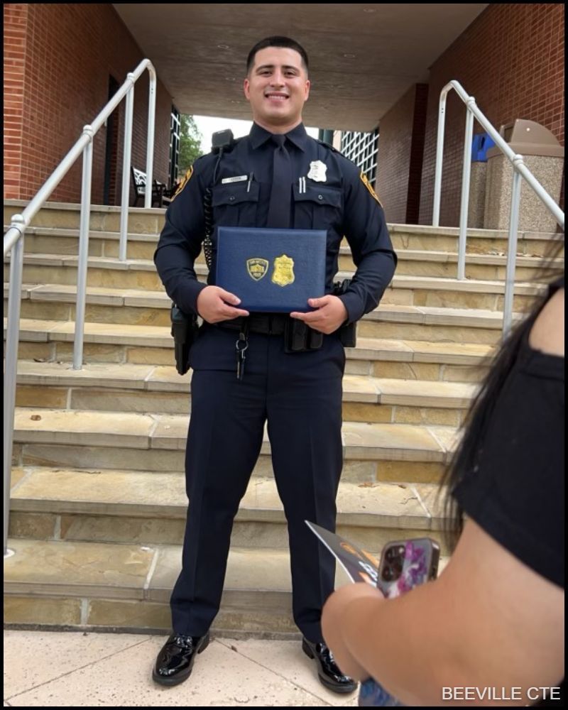 Beeville CTE Law program graduate Jaren Munoz is now a graduate of the San Antonio Police Department Academy.  We are so proud of you Officer Munoz and we thank you for choosing to serve.  Go Trojans!