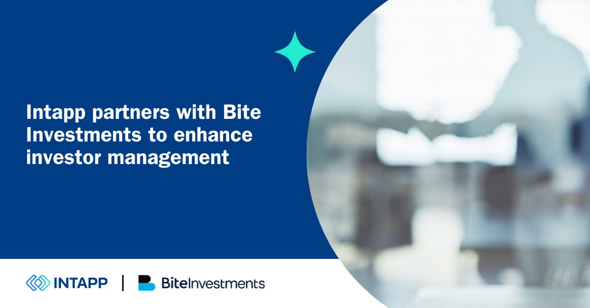 Intapp (@intapp) on Twitter photo Intapp is proud to announce a new partnership with <a href="/BiteInvestments/">Bite Investments</a> Through this partnership, Bite Stream’s integration with Intapp DealCloud addresses core needs for alternative asset managers. Learn more. hubs.li/Q02zrCq00
#IntappDealCloud #BiteStream #AssetManager Intapp is proud to announce a new partnership with <a href="/BiteInvestments/">Bite Investments</a> Through this partnership, Bite Stream’s integration with Intapp DealCloud addresses core needs for alternative asset managers. Learn more. hubs.li/Q02zrCq00
#IntappDealCloud #BiteStream #AssetManager