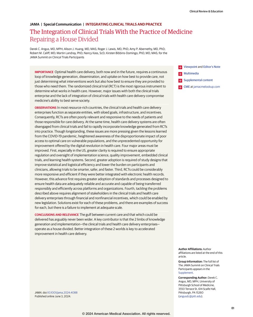 JAMA (@jama_current) on Twitter photo JAMA Senior Editor Derek Angus of <a href="/PittTweet/">University of Pittsburgh</a> joins JAMA Editor in Chief <a href="/KBibbinsDomingo/">Kirsten Bibbins-Domingo</a> to discuss "The Integration of Clinical Trials With the Practice of Medicine: Repairing a House Divided."
Hosted on <a href="/amaedhub/">AMA Ed Hub™</a>.
ja.ma/456Apf3 JAMA Senior Editor Derek Angus of <a href="/PittTweet/">University of Pittsburgh</a> joins JAMA Editor in Chief <a href="/KBibbinsDomingo/">Kirsten Bibbins-Domingo</a> to discuss "The Integration of Clinical Trials With the Practice of Medicine: Repairing a House Divided."
Hosted on <a href="/amaedhub/">AMA Ed Hub™</a>.
ja.ma/456Apf3