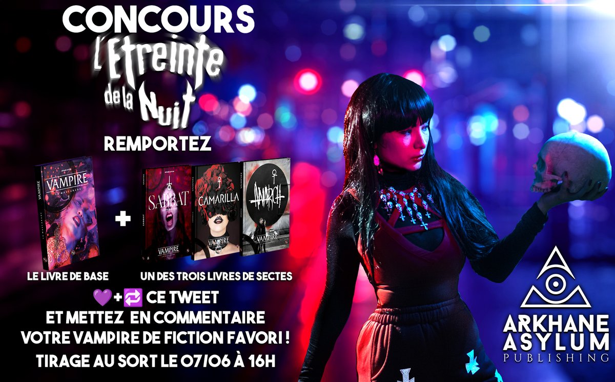 Arkhane Asylum (@arkhaneasylum) on Twitter photo đĂ lâoccasion de lâActual Play de <a href="/globtopus/">Globtopus</a> , Vampire : LâĂ©treinte de la nuit, nous vous proposons de gagner Vampire â La mascarade ainsi que lâun des 3 livres de secte affichĂ©s au choix !
Les consignes sont sur lâimage !
Le gagnant sera annoncĂ© via une publication vendredi Ă đĂ lâoccasion de lâActual Play de <a href="/globtopus/">Globtopus</a> , Vampire : LâĂ©treinte de la nuit, nous vous proposons de gagner Vampire â La mascarade ainsi que lâun des 3 livres de secte affichĂ©s au choix !
Les consignes sont sur lâimage !
Le gagnant sera annoncĂ© via une publication vendredi Ă