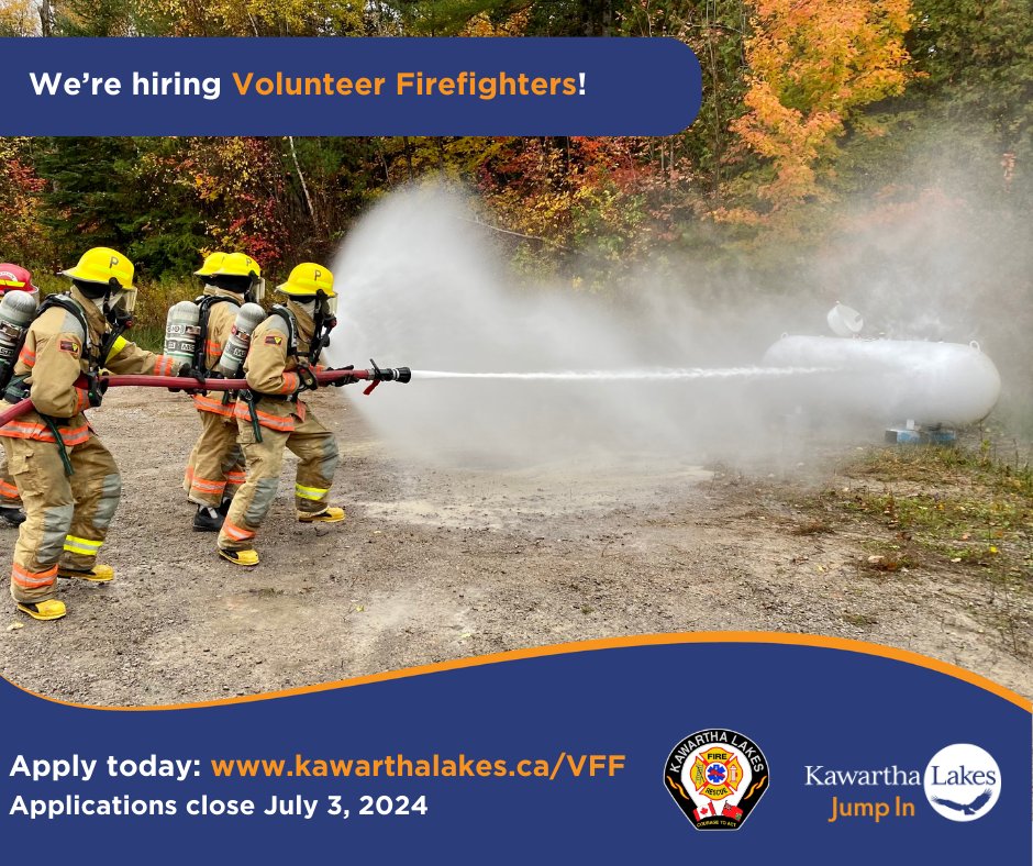 kawarthalakes's tweet photo. Kawartha Lakes Fire Rescue Service needs volunteer firefighters at the 12 different stations, help protect your community by applying today!

Follow the link to learn more - applications close on July 3, 2024: https://t.co/ZN30JtOApQ https://t.co/oa2wtYx3bF