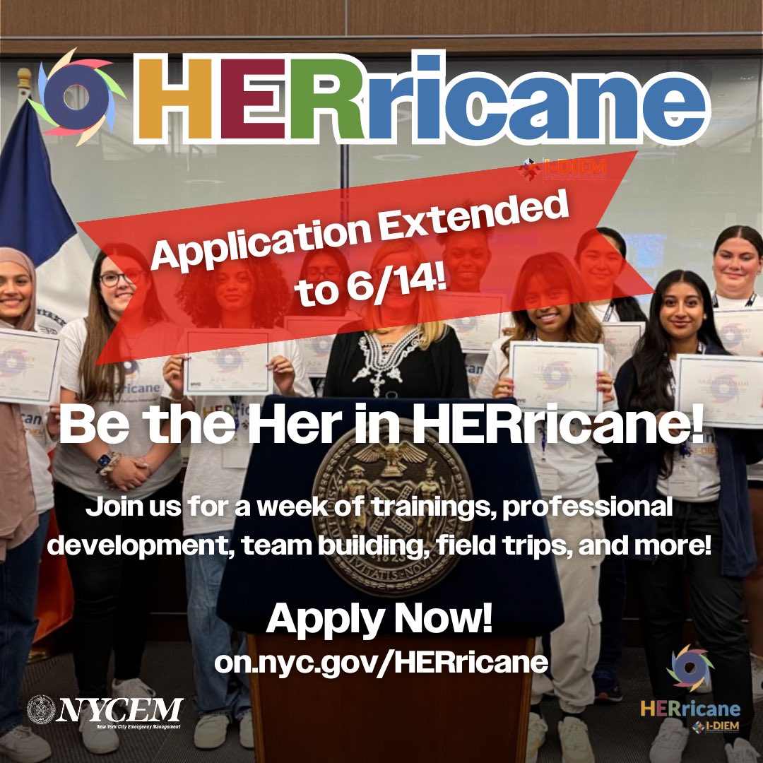 WANTED: Girls ages 16 and older with a love for creativity and adventure to be future leaders in crisis and disasters.

Apply to the HERricane program at on.nyc.gov/HERricane

#herricanenewyork2024