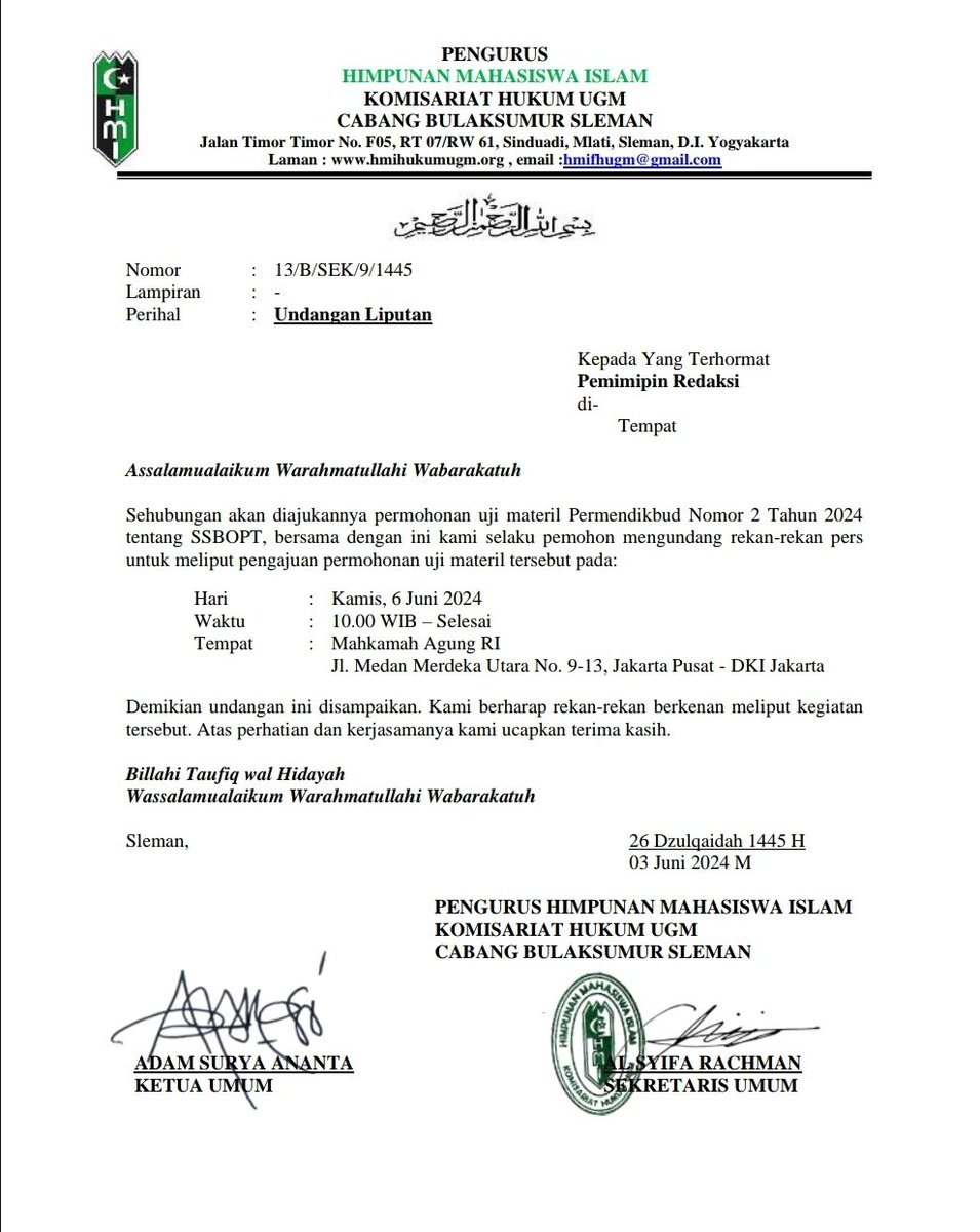 [PERNYATAAN PERS]
CEGAH KENAIKAN BIAYA KULIAH DI PTN TERULANG KEMBALI,
KADER HMI HUKUM UGM AJUKAN JUDICIAL REVIEW 
PERMENDIKBUD 2/2024 KE MAHKAMAH AGUNG