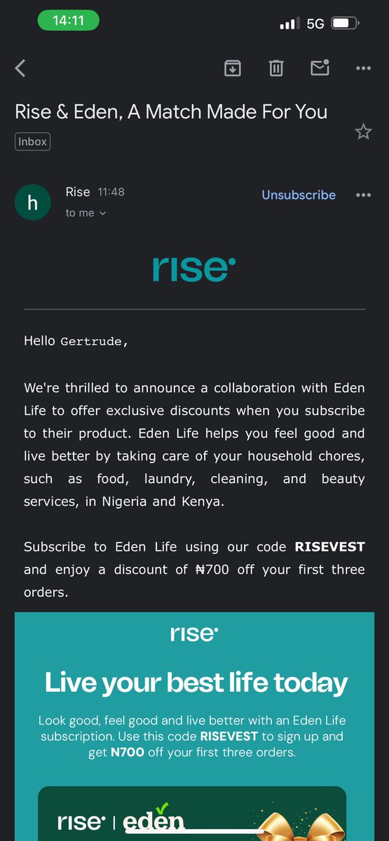 GertrudeUmeh's tweet photo. Now, this partnership is live and you can make the best out of it.
Order your meals from @ouredenlife and enjoy the coolest discounts while saving some money while at it.
Trust @Risevest to give you value all round.
https://t.co/u4ONRCycUw
#Edenlife #Rise https://t.co/byexbc84qI