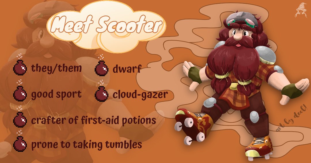 Meet Scooter 🛼
A former miner who ended up digging their way into a portal, landing in Mimiclandia with their friend Boyd.

Coming soon!