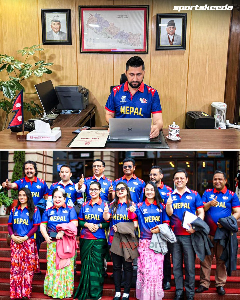 Nepal Home Minister and members of parliament wear Nepal's jersey as their team is set to play their first match of the T20 World Cup 2024. 🇳🇵

A lovely gesture and support towards Nepal cricket. 👏🏻

#Nepal #T20WorldCup #CricketTwitter #NEDvNEP