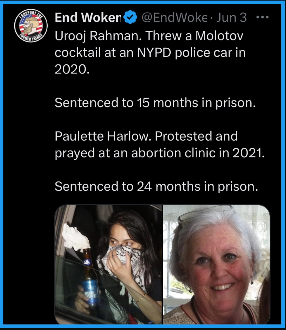 Praying outside of an abortion clinic & blocking the entrance to the baby murder facility gets you 2 years. But blocking bridges, roads and college campuses gets you a pass in America’s “Justice” system #BananaRepublic 🍌