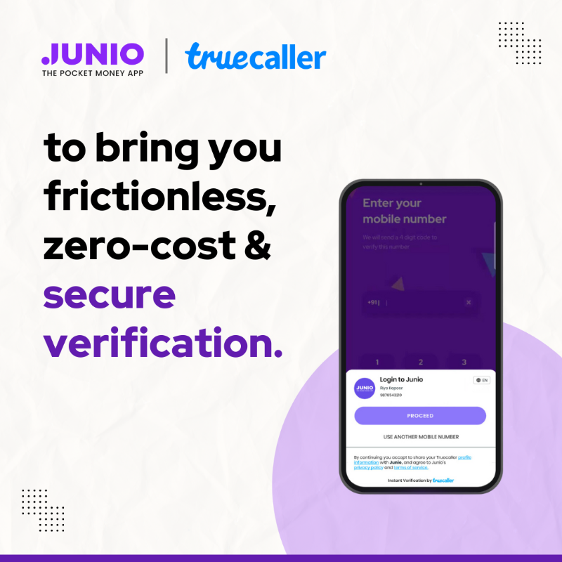 junio_in's tweet photo. Excited to partner with @Truecaller &amp; @TruecallerDevs 🤝 to bring you frictionless verification on your Junio app. 📲