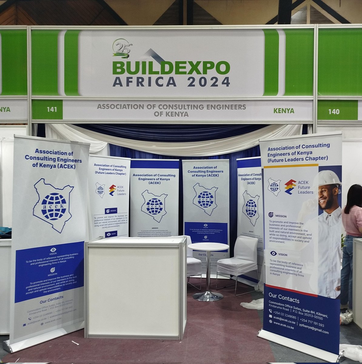 Join the Association of Consulting Engineers of Kenya at the 25th Build Expo starting tomorrow at KICC! Visit us at Booth 142 to explore the latest in engineering activities and innovations. See you there!

#ACEK #BuildExpo2024 #Engineering #KICC

<a href="/janemutulili/">Eng. Jane Mutulili</a> 
<a href="/AkinyiAdhoch/">Eng. Barbara Adhoch</a>