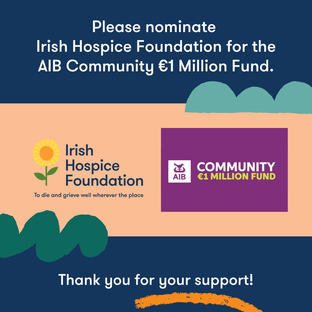 🌟 We Need Your Support! 🌟 

Help Irish Hospice Foundation secure funding from the 2024 AIB Community €1 Million Fund! Your nomination can make a huge difference in continuing our vital services.

See thread for details on how to nominate us.
