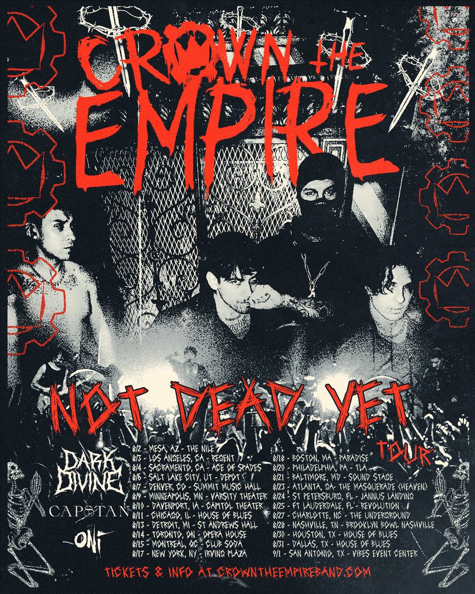 CapstanBand's tweet photo. 🚨 HEATER TOUR ALERT 🚨 

Excited to be playing our HEAVIEST SET EVER on the road with @CrownTheEmpire, @DarkDivineMusic, and @_oniofficial. Tickets on sale Friday, June 7, 10AM local time. Let’s party 🗿 https://t.co/OnkWBQKZRk