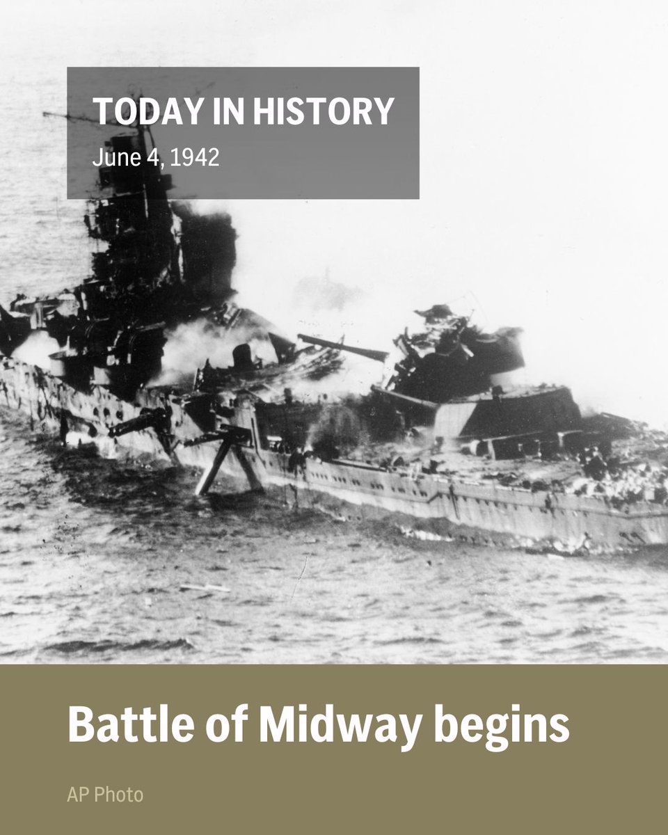 On June 4, 1942, the World War II Battle of Midway began, resulting in a decisive American victory against Japan and marking the turning point of the war in the Pacific. Read more about what happened on this date: shorturl.at/bX7DI