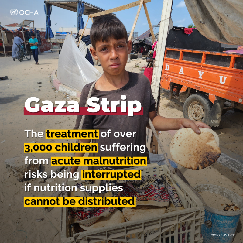 Gaza: Aid operations continue to be undermined by restrictions and impediments, including access denials, delays and a lack of security.

Latest update from <a href="/UNOCHA/">UN Humanitarian</a>, including on food insecurity and public health concerns, which are at crisis levels. unocha.org/publications/r…