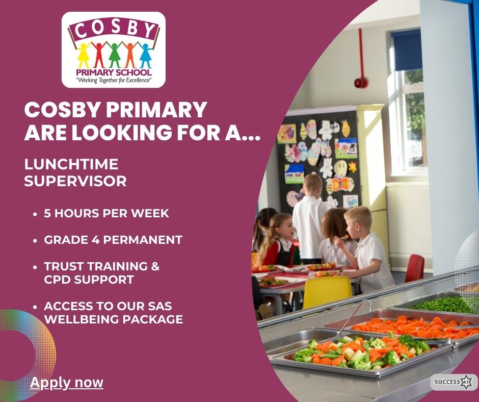Our primary school at Cosby believe...
Promoting values for life in our children, providing a place where every child is valued and learns to value, trust and respect themselves and those around them.
🖥 cosby.school/about-us/vacan…