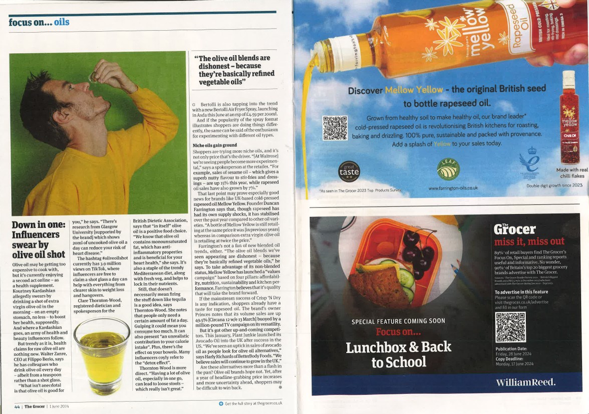 Delighted to be featured in <a href="/TheGrocer/">The Grocer</a> this week! 🗞️ Don't miss our insights on the cooking oil market. Excited to join the conversation!  Click here: farrington-oils.co.uk/value-cold-pre…
#ColdpressedRapeseedoil
#MellowYellowKitchen #MarketTrends #QualityMatters