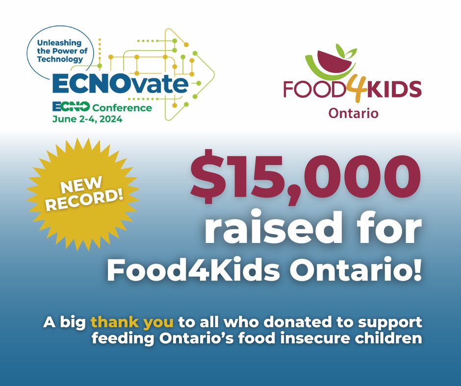 WOW! Grateful is an understatement. We hit a new record at this year's #ECNOConference2024 with $7,042 raised by our conference attendees. With a match from ECNO, that's $15,000 for @Food4KidsOnt! Thank you to everyone who contributed!! 🤩
