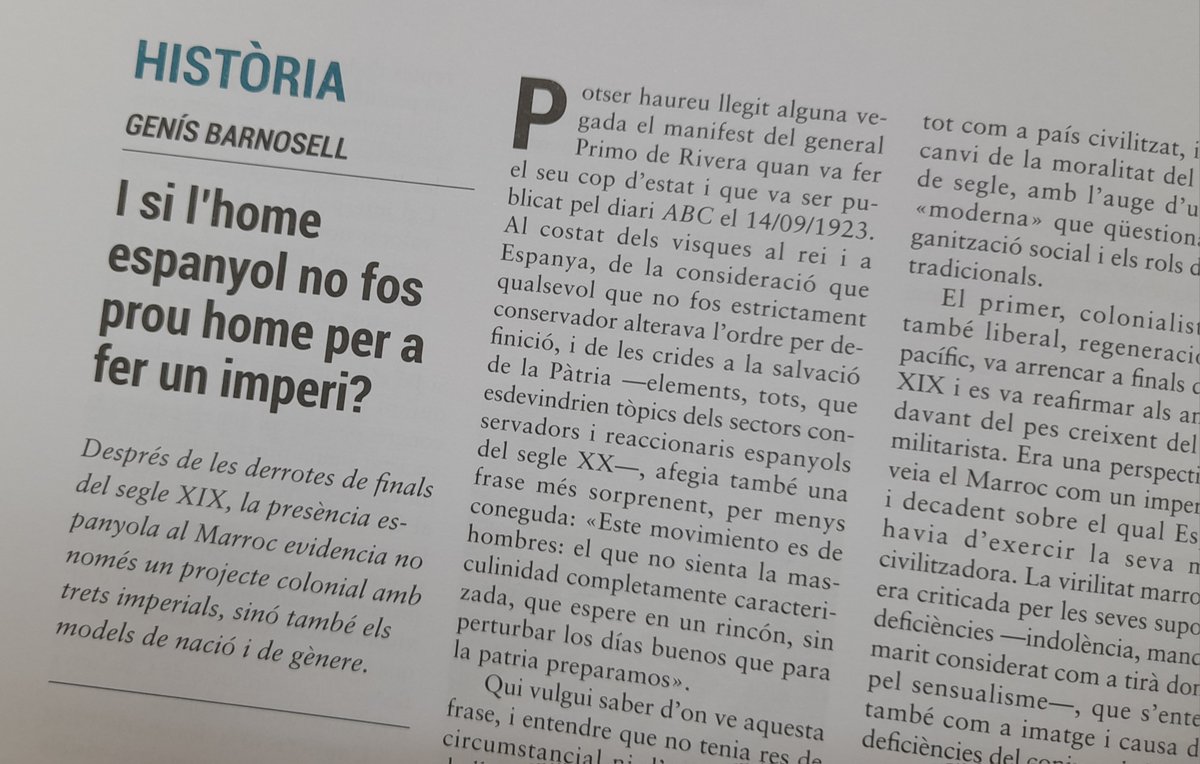 GenisBarnosell's tweet photo. Nova ressenya a @L_Avenc juny 2024: @yemtwit La virilitat d'Espanya a l'Àfrica. Nació i masculinitat al colonialisme al Marroc (1880-1927) @editorialafers https://t.co/Z2ZRkJr88E
