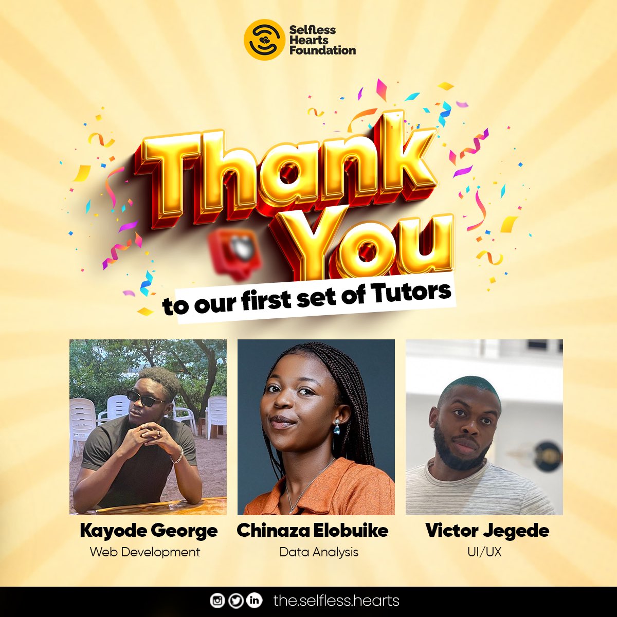 selflesshearts_'s tweet image. With the first set of classes wrapped up...we would like to a big thank you to our first set of tutors, for their dedication and commitment to the SELFLESS TECHATHON🔥🙌🏾

#tech #techathon #gratitude