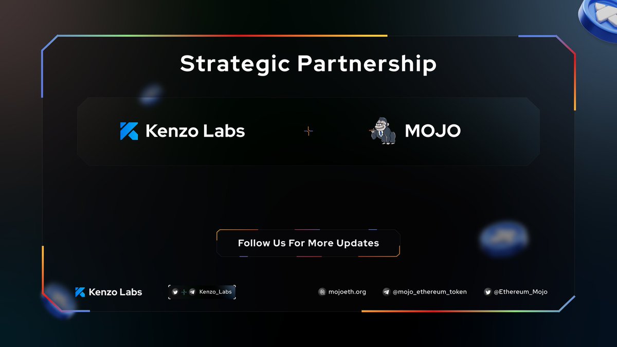 Kenzo_Labs's tweet photo. 🔈 We are pleased to announce our new partnership with @Ethereum_Mojo 🎉
MOJO the gorilla on the Ethereum blockchain – a symbol of strength, intelligence, and wealth in the digital jungle.
Let’s Keep Building Together 🔥
Chart 📈 : https://t.co/mq3TMeJkRv
#ETH #MOJO #MEME https://t.co/p2M2qbBP8q