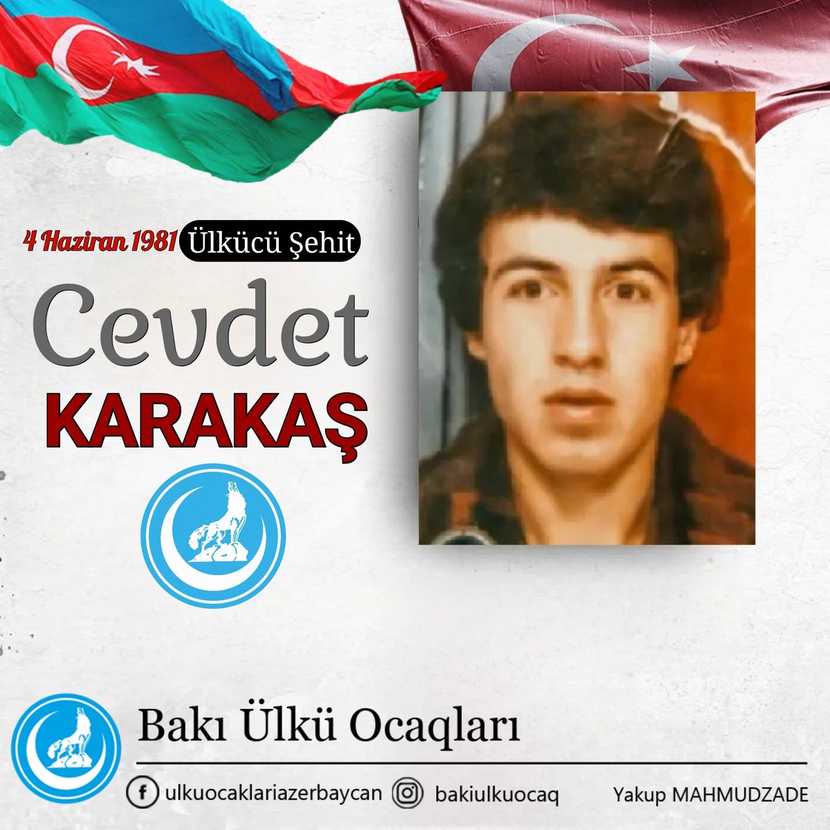 "Son arzumu soruyorsunuz, var elbette olmaz mı ? Önce bir bayrak istiyorum...Çocukluğumda kucaksız, oyuncaksız kaldım ama bayraksız kalmadım...Bir de Kur'an istiyorum."

Ülkücü şehidimiz #CevdetKarakaş'ı şehadetinin yıl dönümünde rahmet, minnet ve dualarla anıyoruz.
#ÜlküOcaqları