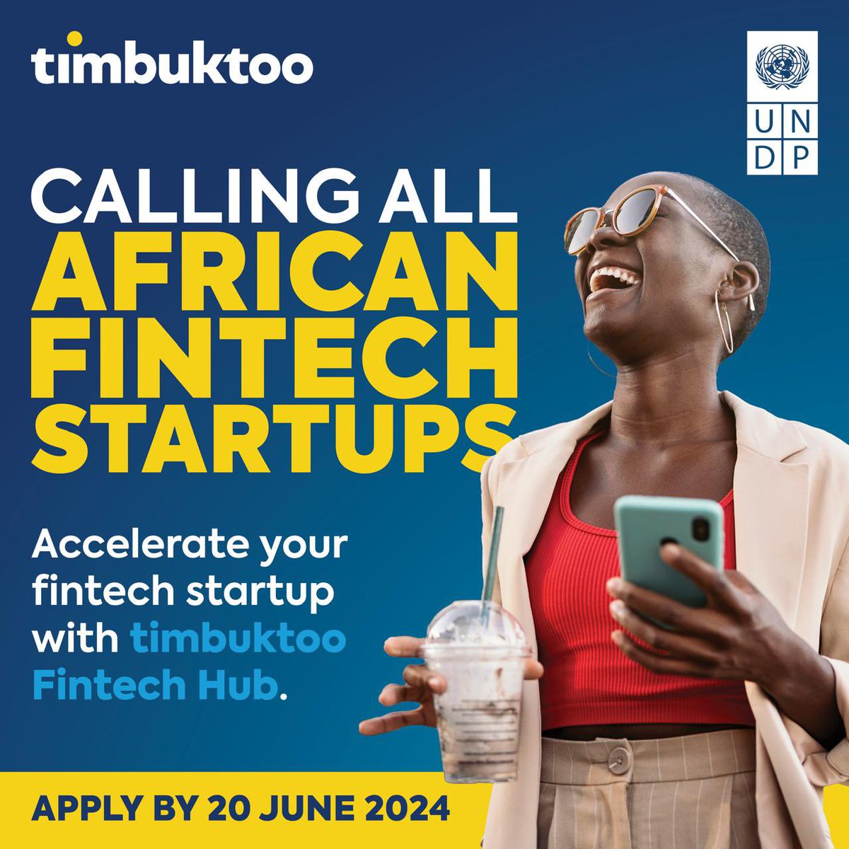 📣Helllooo Africa!

Are you ready to unlock the continent’s 🌍fintech potential? 

I am thrilled to announce the launch of the #timbuktoo Fintech Hub! This is a fantastic opportunity for tech-driven startups.

Apply &amp; join the fintech revolution!
🔗bit.ly/3KtKybW