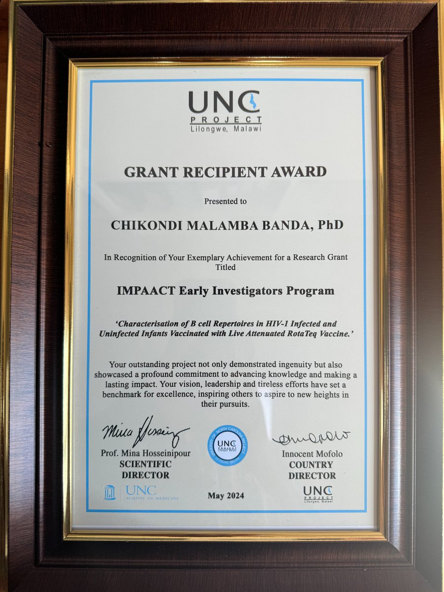 Chikondi Malamba (@chykomalamba) on Twitter photo Thank you UNC Project Malawi for recognising my achievement in securing a research grant. It has been a wonderful year post my PhD completion, I have managed to secure 2 grants (Fogarty and IMPAACT) for my research work. <a href="/UNCMalawi/">UNC Project Malawi</a> Thank you UNC Project Malawi for recognising my achievement in securing a research grant. It has been a wonderful year post my PhD completion, I have managed to secure 2 grants (Fogarty and IMPAACT) for my research work. <a href="/UNCMalawi/">UNC Project Malawi</a>
