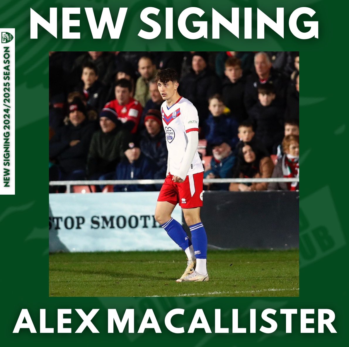 NEW SIGNING ✍️ | ALEX MACALLISTER

We are delighted to announce the signing of Alex MacAllister! 

Previously of Aldershot town, the 20 year old striker has experience in loans across step 2 and step 3 including Welling United and most recently Sholing. 

Welcome Alex!