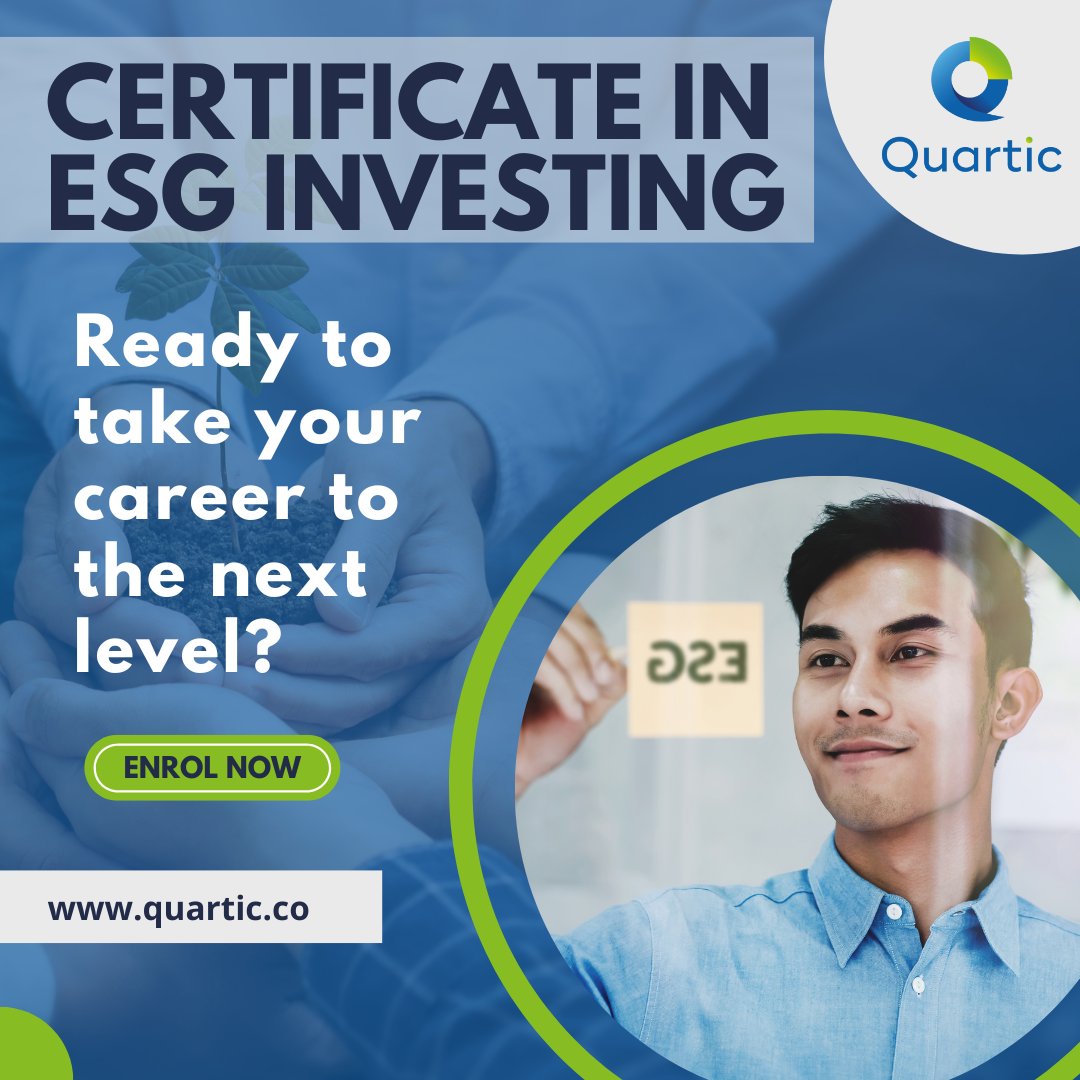 QuarticTraining's tweet photo. Interested in finance and sustainability?  Ready to take your career to the next level?   

The CFA Certificate in ESG Investing is for you!  

Find out more: visit https://t.co/uA7RrG7N0z

#ESG #Sustainability #CareerInFinance #Quartic #ESGpreparation #ESGcertificate #CFA https://t.co/HMZ3pdBDSe