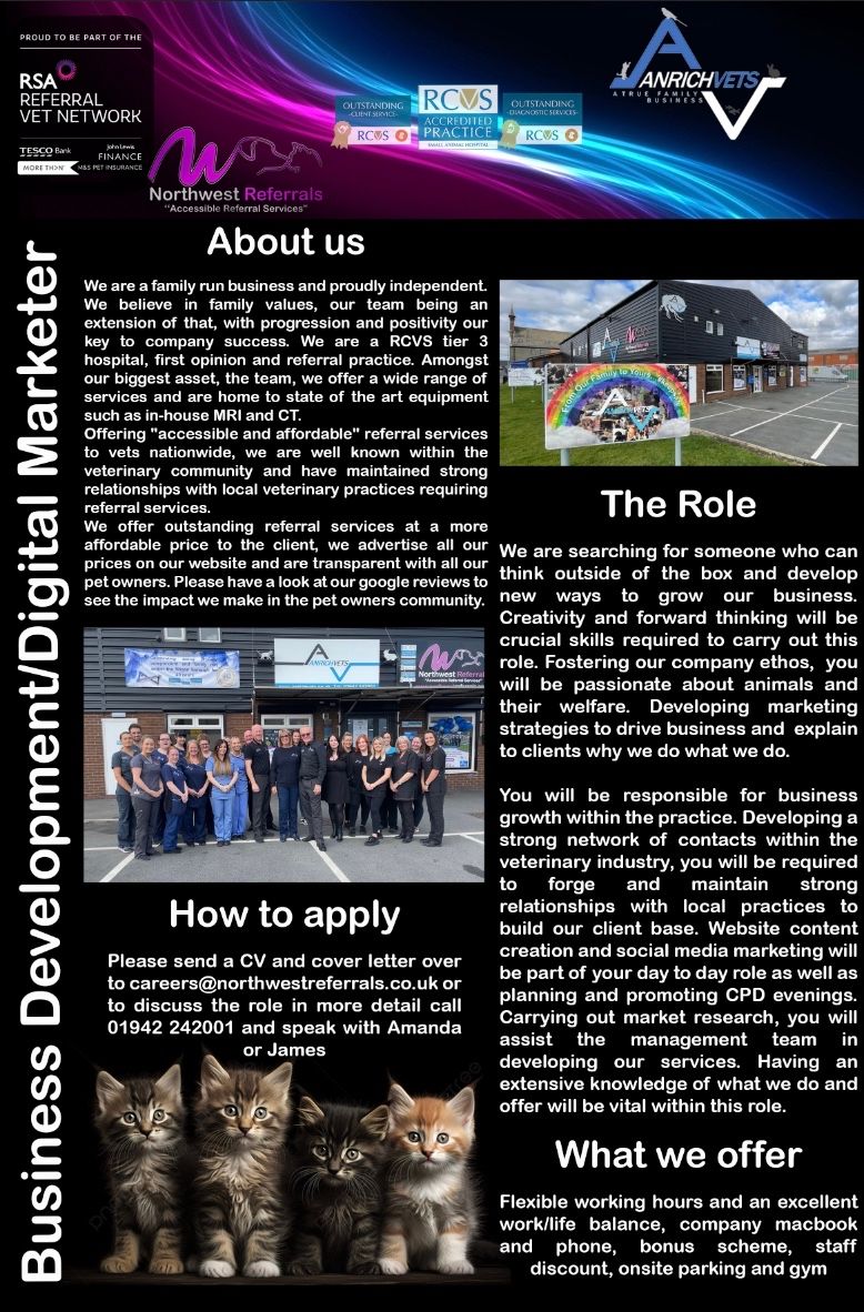 We are searching for someone who can think outside of the box and develop new ways to grow our business. Creativity and forward thinking will be crucial skills required to carry out this role. Fostering our company ethos, you will be passionate about animals and their welfare.