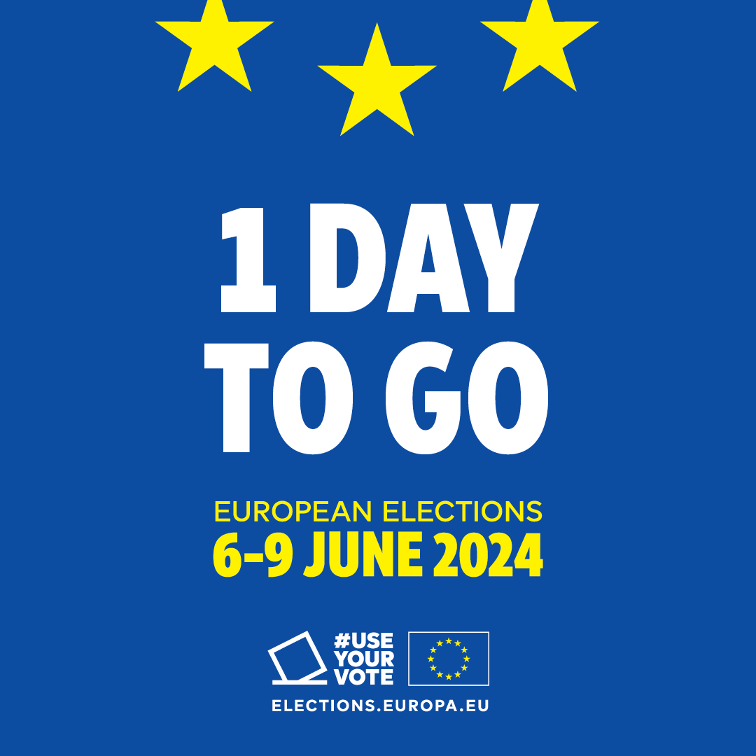 1 day to go 🗳️ 🇪🇺 The #EUelections2024 are your chance to make your voice heard. This week #UseYourVote. Don’t let others decide for you. All you need to know about the European elections → elections.europa.eu/en/