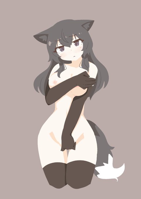 (R-15)(お題箱)全裸黒ニーソ黒長手袋あざみん乳房と股間を頑張って隠してる 